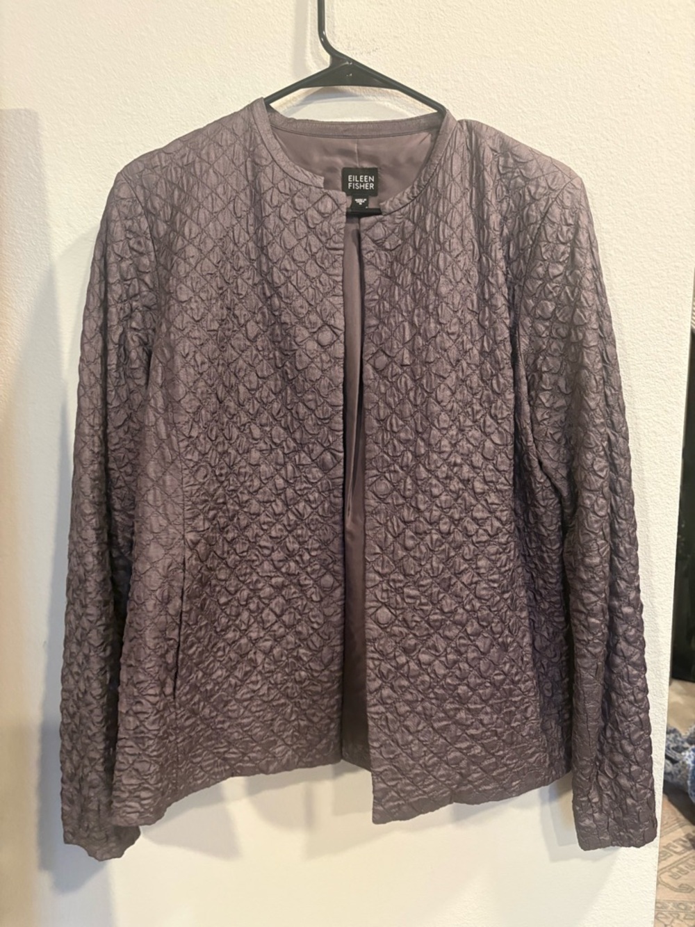 Eileen Fisher quilted 100% silk wave jacket S dusty purple